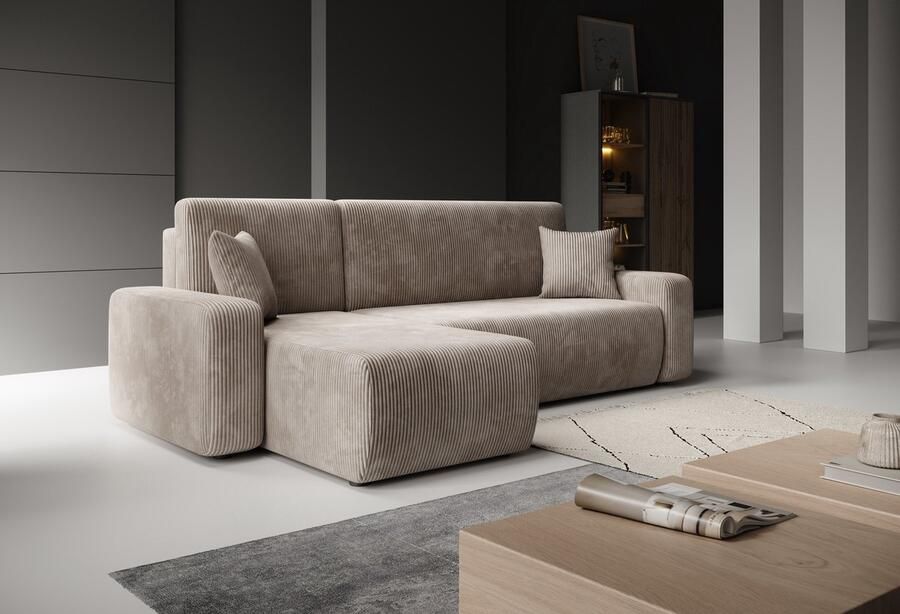 MEUBELLA Hoekbank Prudence Bruin Ribstof Universeel