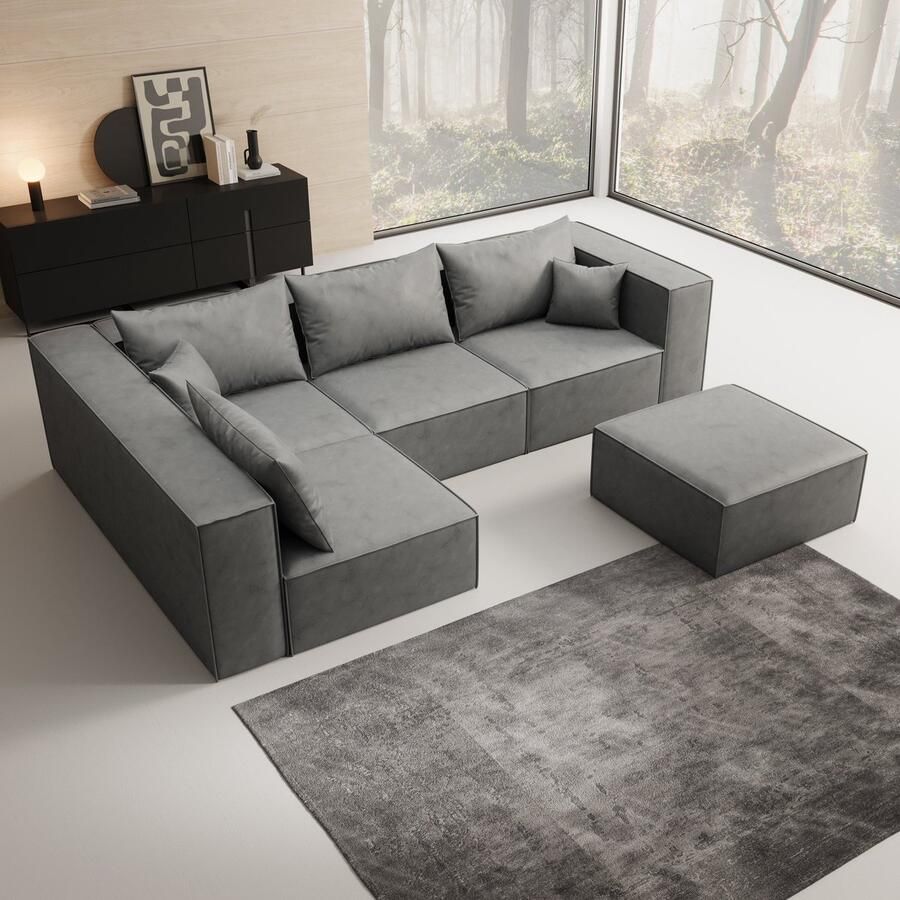 MEUBELLA Hoekbank Pudsey Grijs Kunstleer Universeel