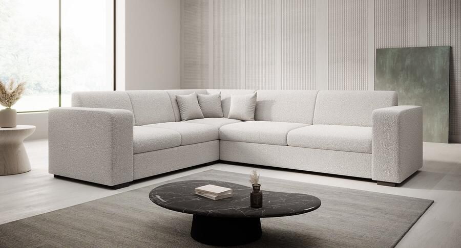 MEUBELLA Hoekbank Santana Wit Teddystof Boucle Links