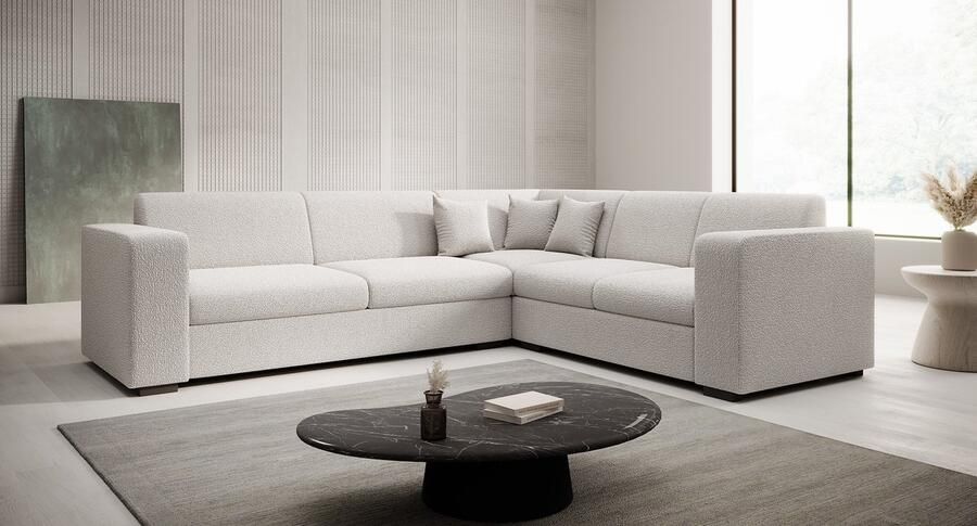 MEUBELLA Hoekbank Santana Wit Teddystof Boucle Rechts