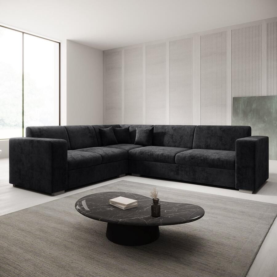 MEUBELLA Hoekbank Santana Zwart Velvet Links