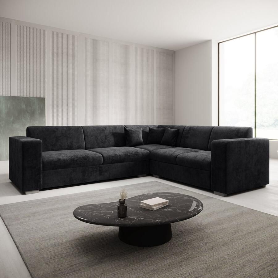 MEUBELLA Hoekbank Santana Zwart Velvet Rechts