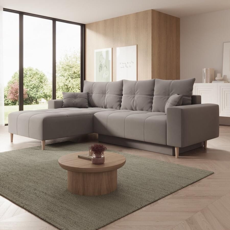 MEUBELLA Hoekbank Saratoga Grijs Velvet Links