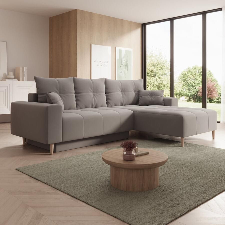 MEUBELLA Hoekbank Saratoga Grijs Velvet Rechts