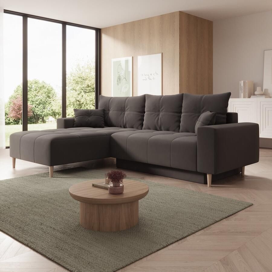 MEUBELLA Hoekbank Saratoga Zwart Velvet Links