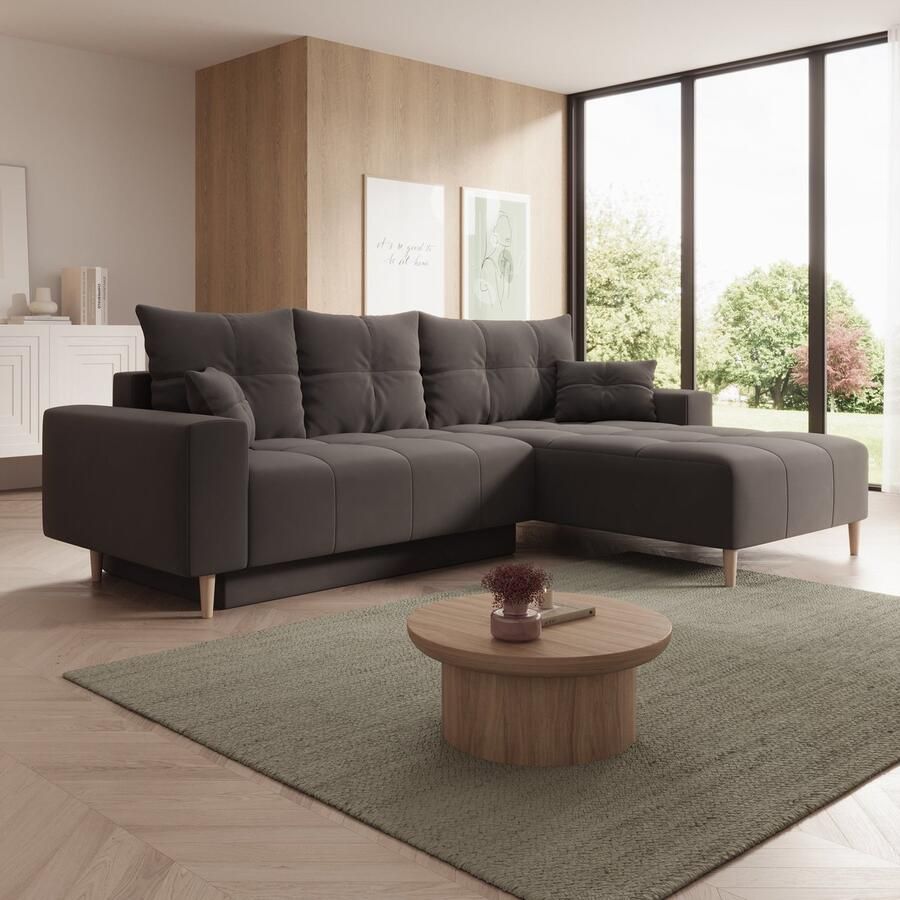 MEUBELLA Hoekbank Saratoga Zwart Velvet Rechts