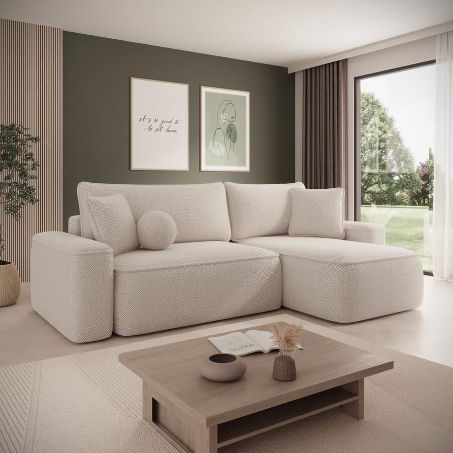 MEUBELLA Hoekbank Synth Beige stof Universeel