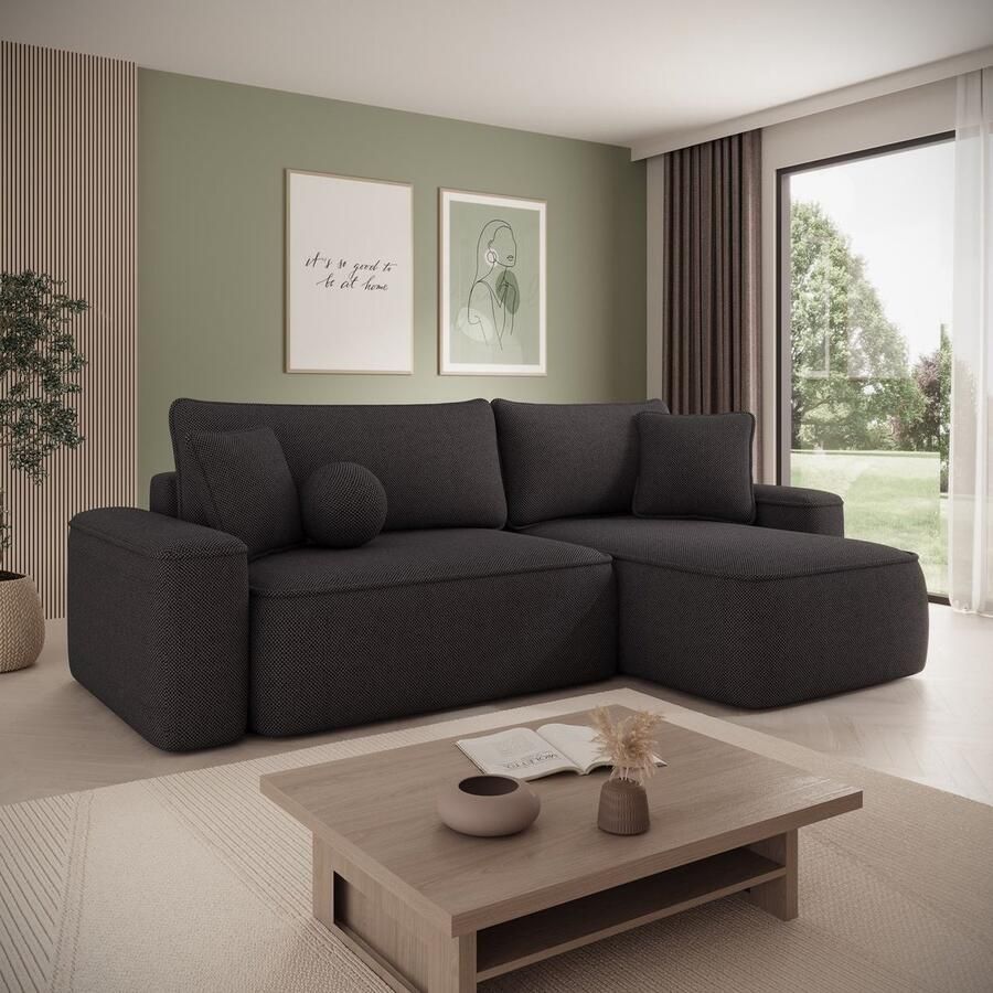 MEUBELLA Hoekbank Synth Zwart stof Universeel