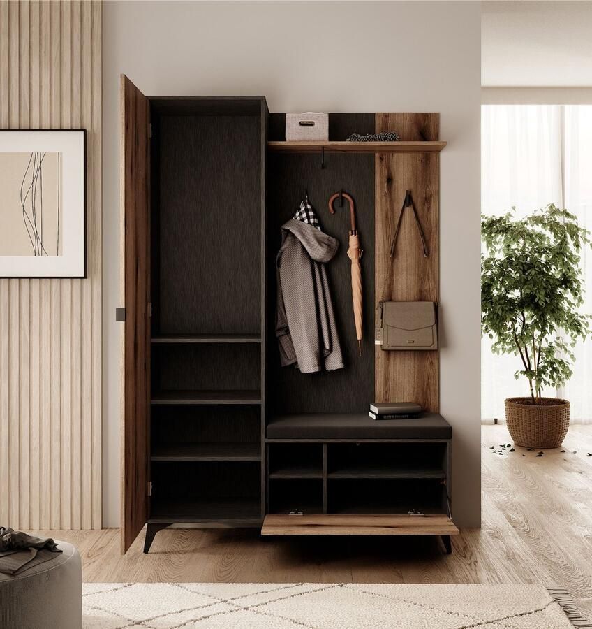 MEUBELLA Kapstok Dolores Eiken Zwart 134 cm