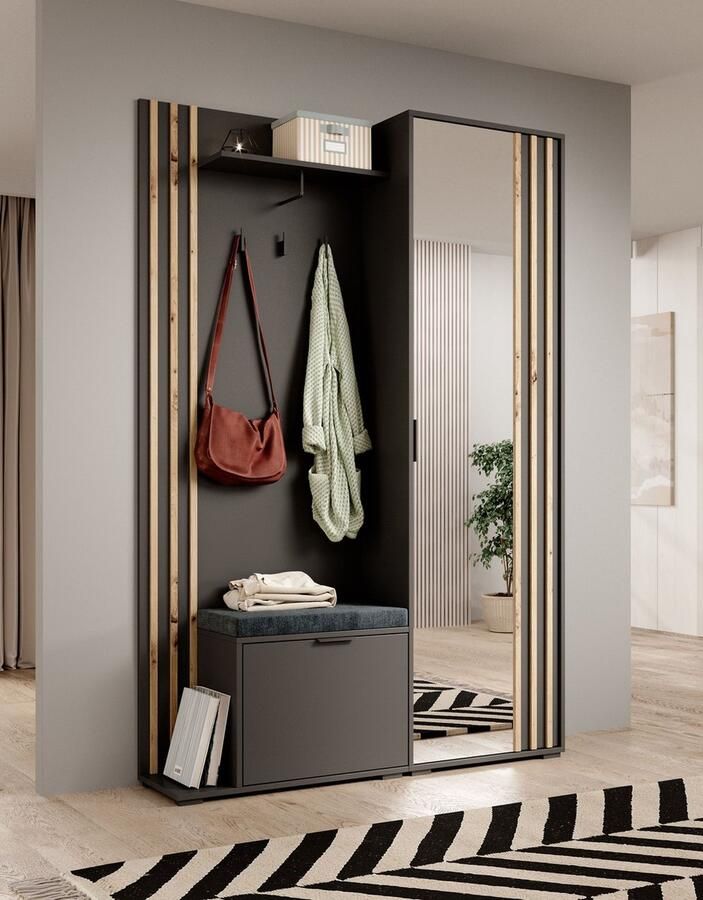 MEUBELLA Kapstok Nappa Antraciet Eiken 131 cm