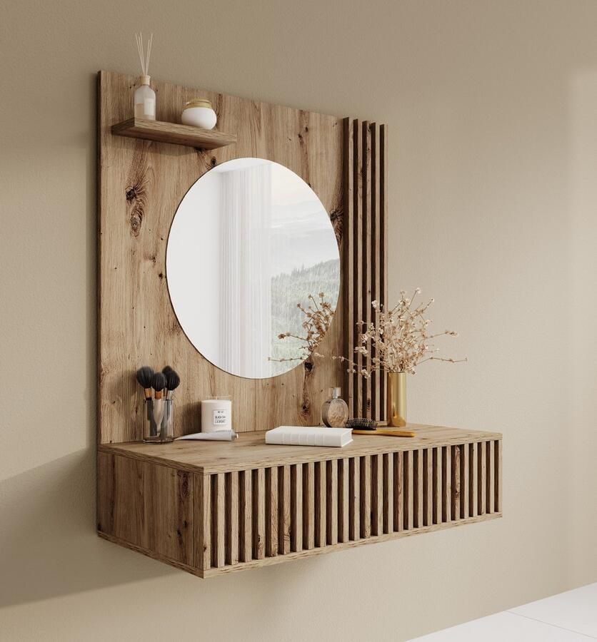 MEUBELLA Kaptafel Evy Eiken 85 cm Met spiegel