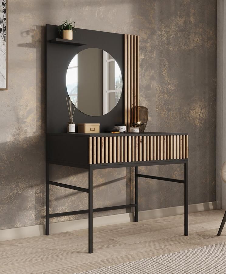 MEUBELLA Kaptafel Marbella Zwart 85 cm Met spiegel