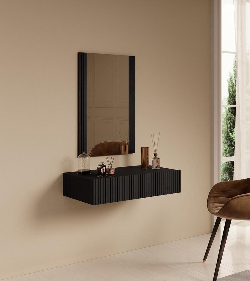 MEUBELLA Kaptafel Palamos Mat zwart 80 cm Met spiegel