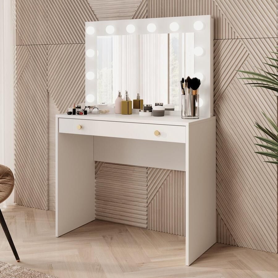 Meubella Kaptafel Rumble 2 Wit 90 cm Met spiegel