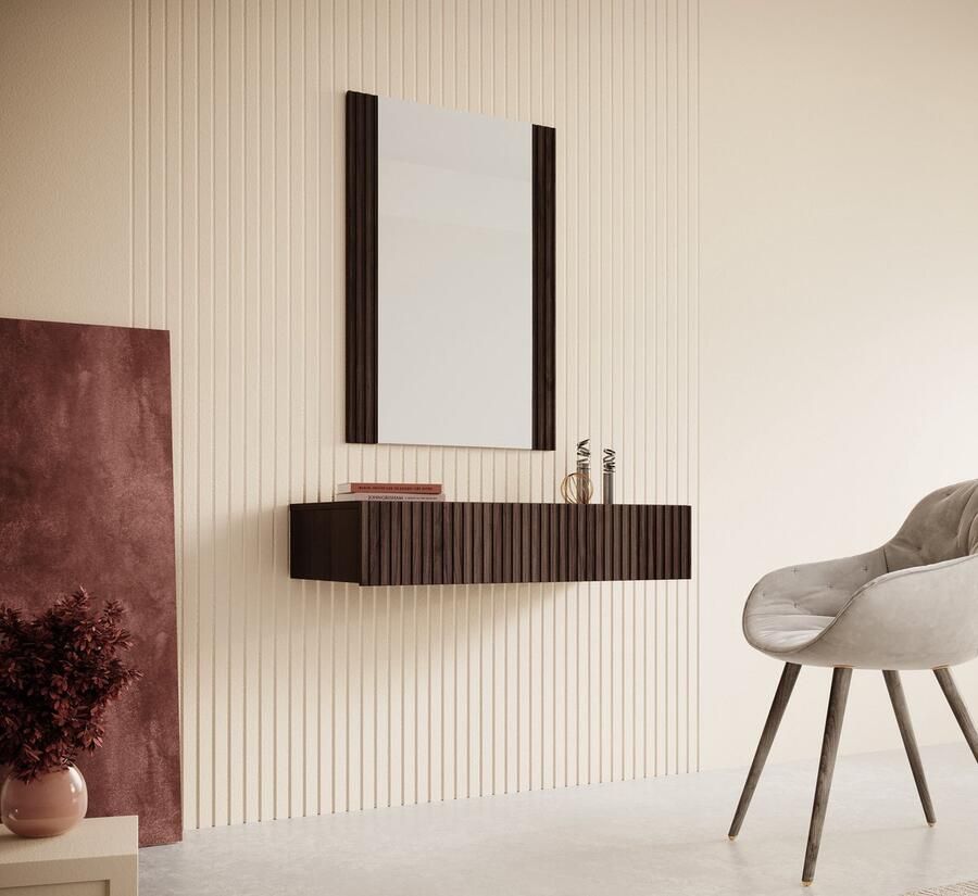 Meubella Kaptafel Tartagal Donkerbruin eiken 80 cm Met spiegel