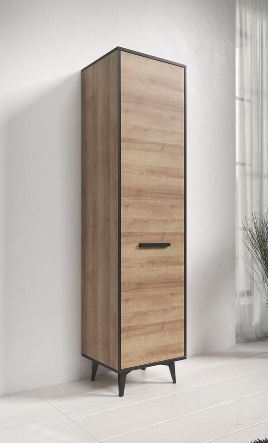 Meubella Opbergkast Frey Licht eiken Zwart 48 cm