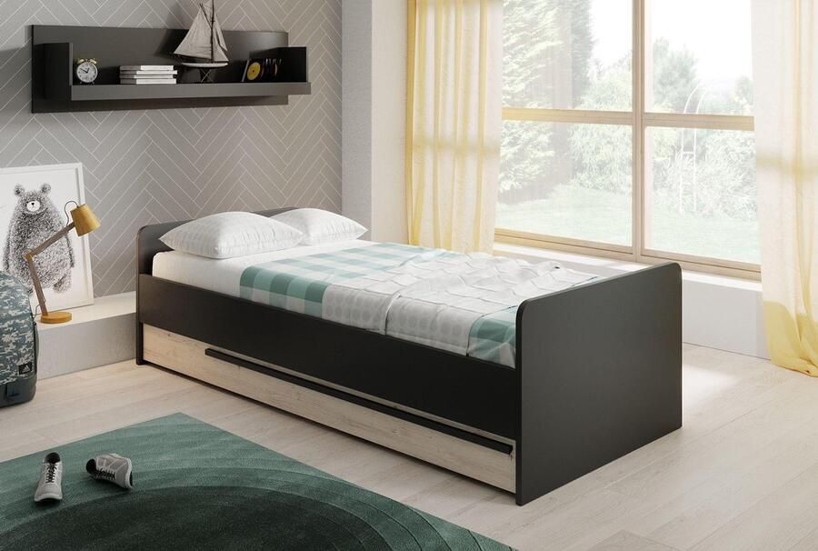 MEUBELLA Kinderbed Teddy Wit eiken Grijs 90x200 cm