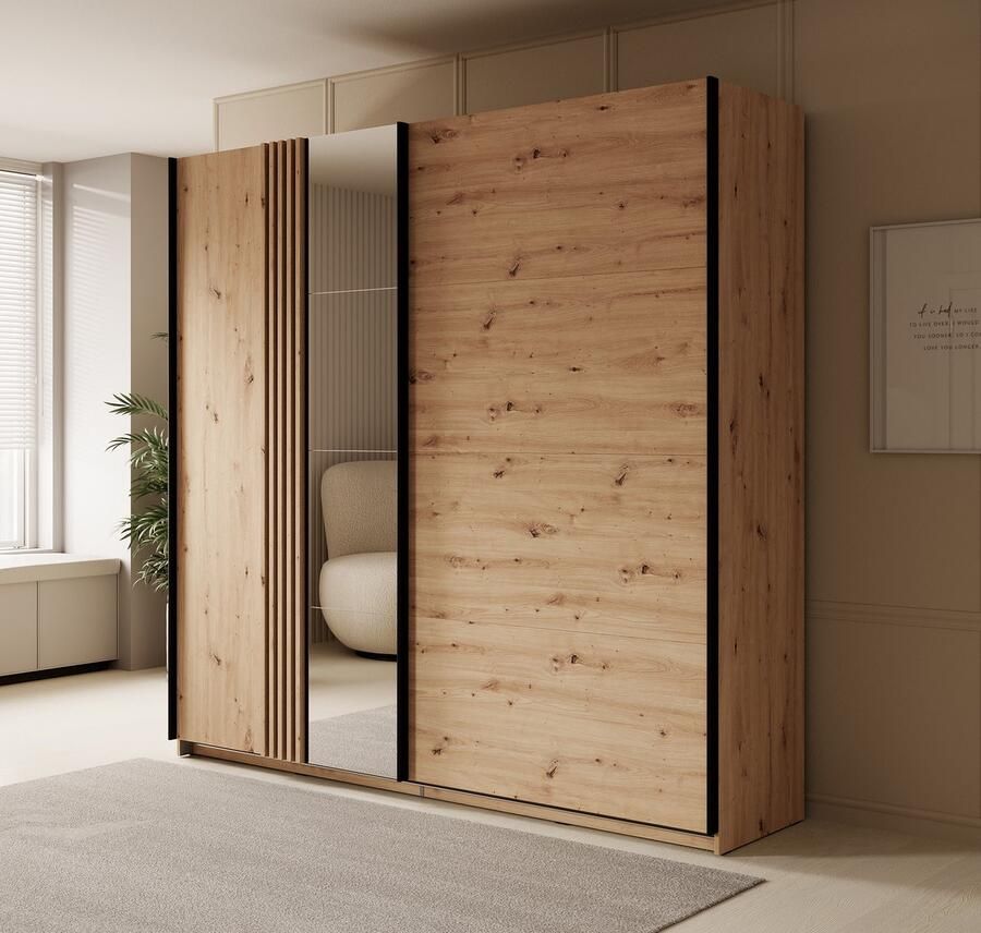 MEUBELLA Kledingkast Adyson Eiken 220 cm Met spiegel