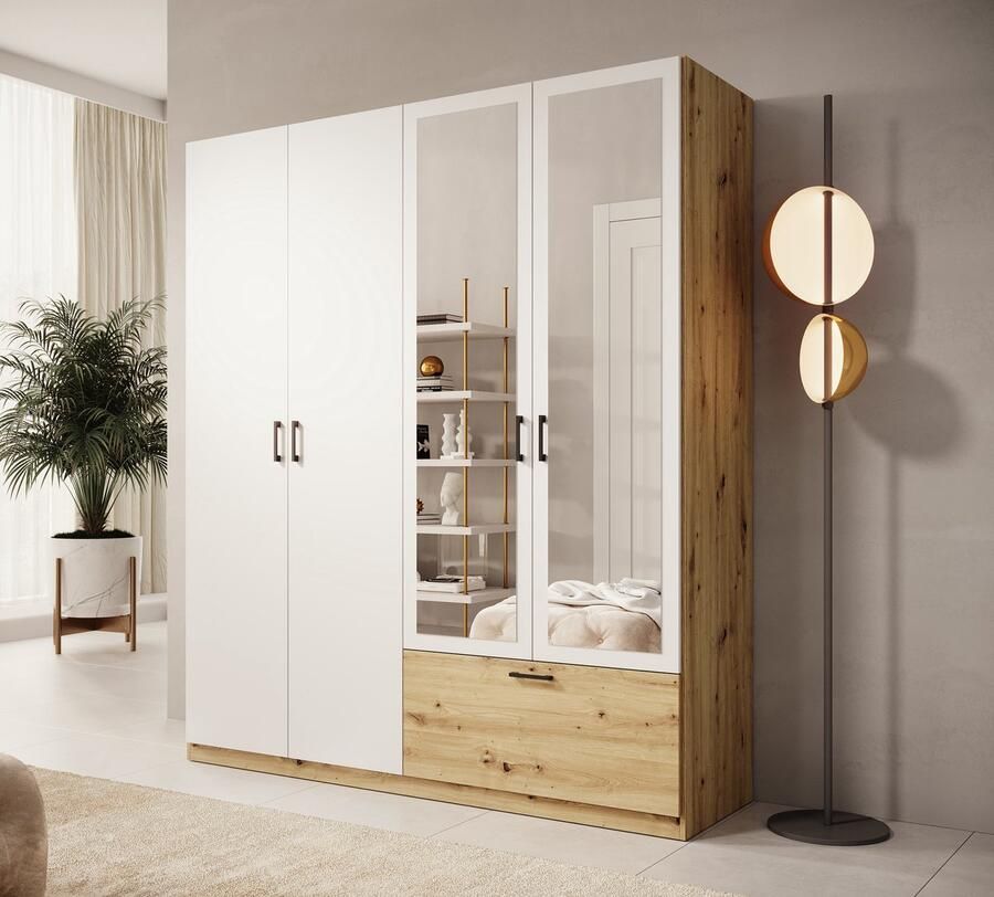 MEUBELLA Kledingkast Audrey Wit 180 cm Met spiegel