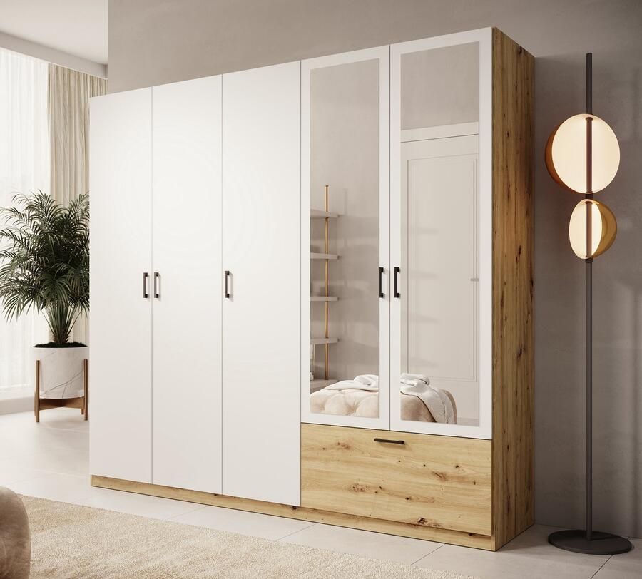 MEUBELLA Kledingkast Audrey Wit 225 cm Met spiegel