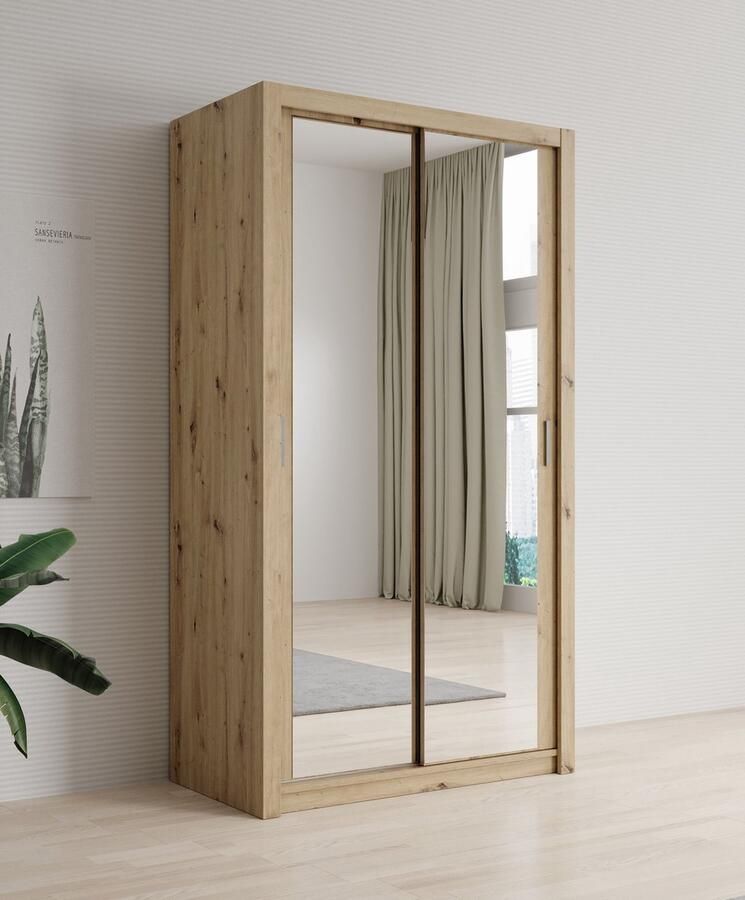 Meubella Kledingkast Blake Eiken 120 cm Met spiegel