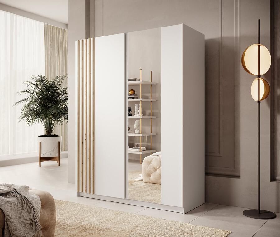 MEUBELLA Kledingkast Boets Wit Eiken 150 cm Met spiegel