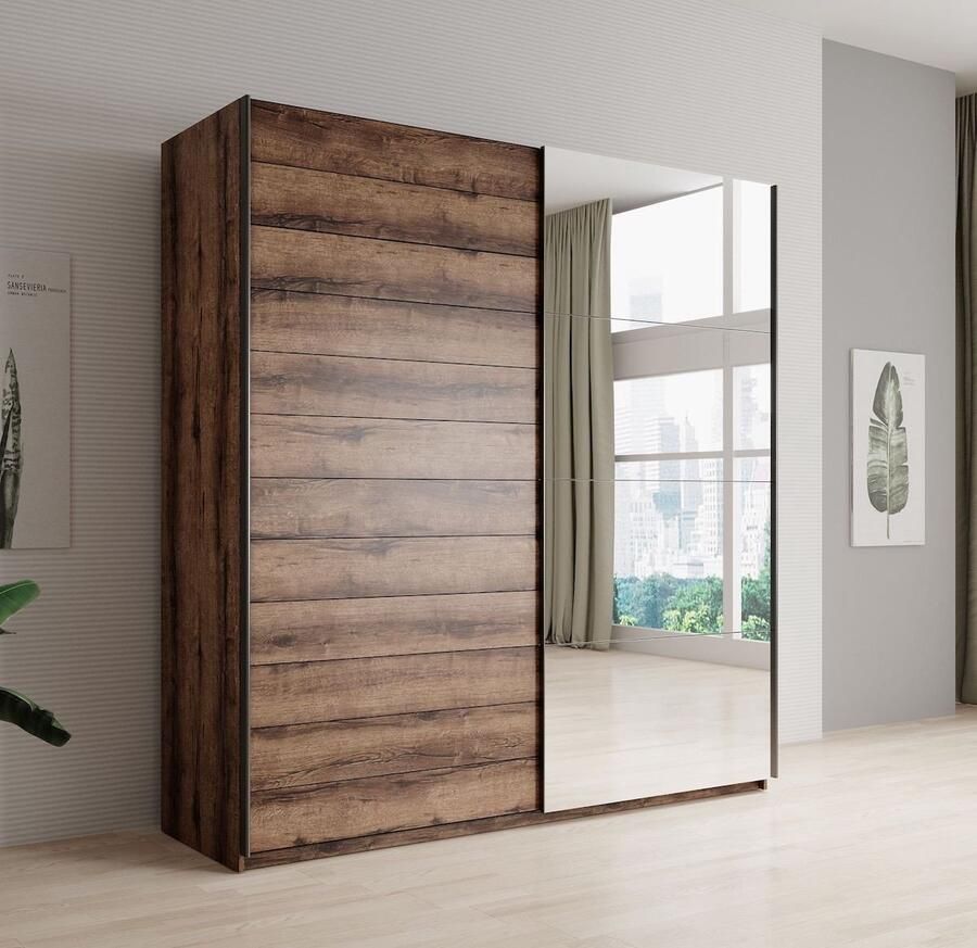 MEUBELLA Kledingkast Brown Eiken 180 cm Met spiegel