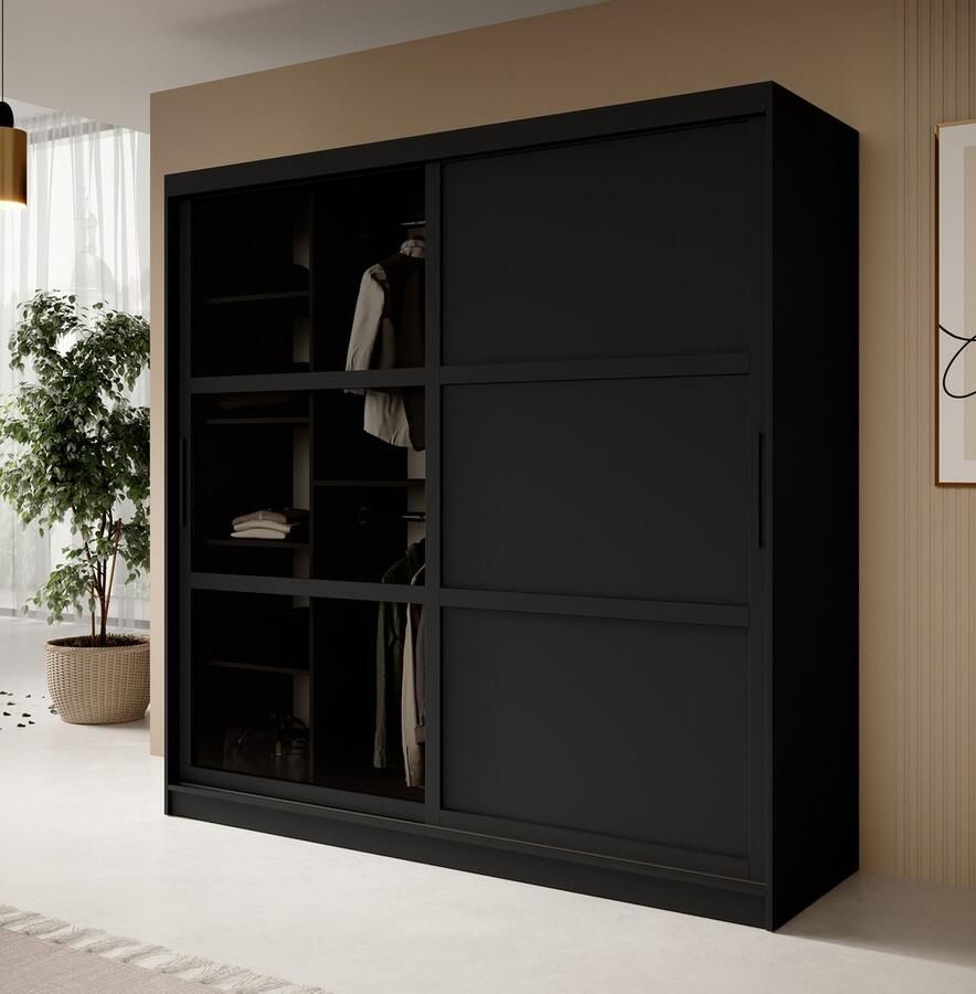 MEUBELLA Kledingkast Davies 2 Zwart 200 cm