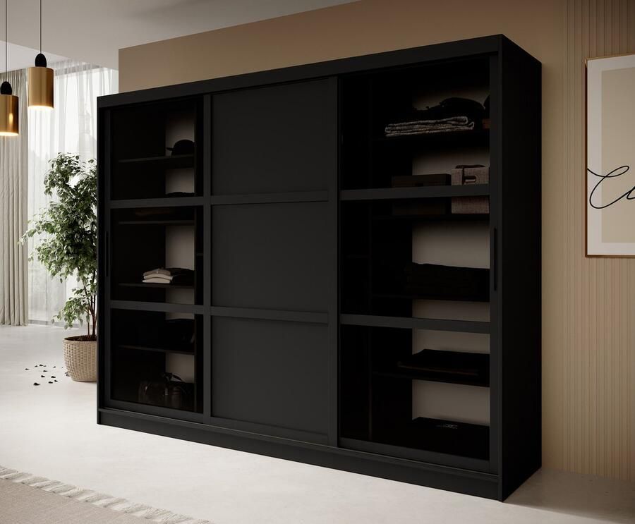 MEUBELLA Kledingkast Davies 2 Zwart 250 cm