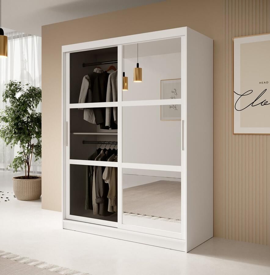 MEUBELLA Kledingkast Davies Wit 150 cm Met spiegel