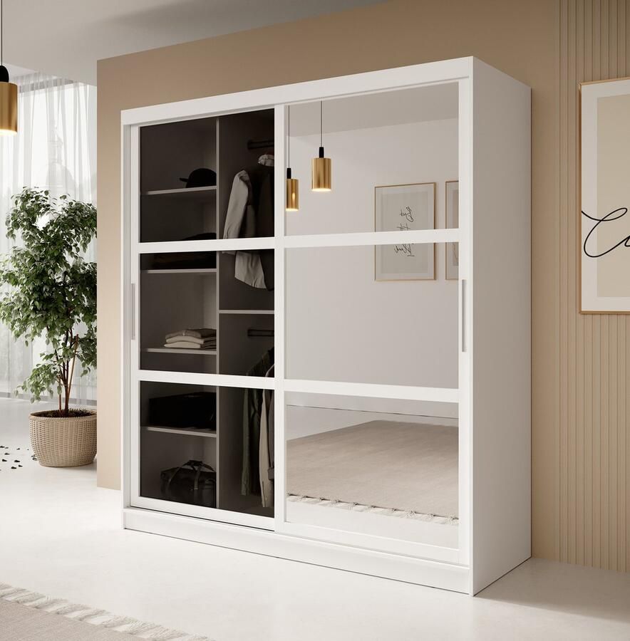 MEUBELLA Kledingkast Davies Wit 180 cm Met spiegel