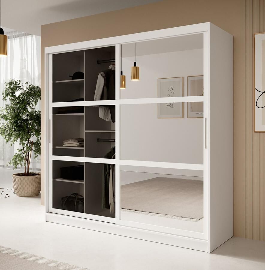 MEUBELLA Kledingkast Davies Wit 200 cm Met spiegel