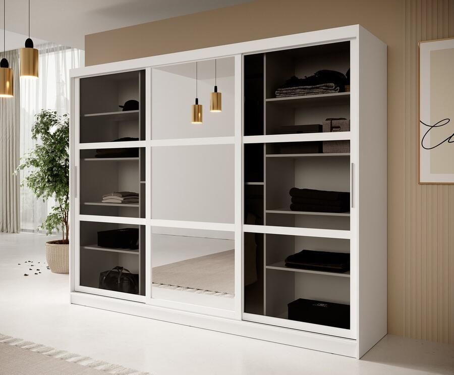 MEUBELLA Kledingkast Davies Wit 250 cm Met spiegel