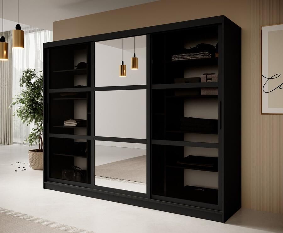 MEUBELLA Kledingkast Davies Zwart 250 cm Met spiegel