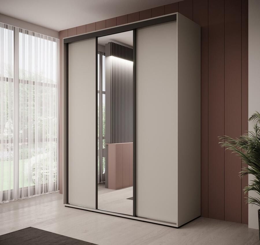 MEUBELLA Kledingkast Delos 3 Beige 180 cm Met spiegel