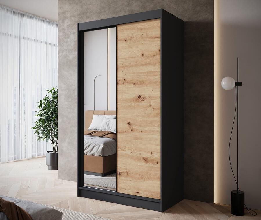 MEUBELLA Kledingkast Epirus Zwart 120 cm Met spiegel