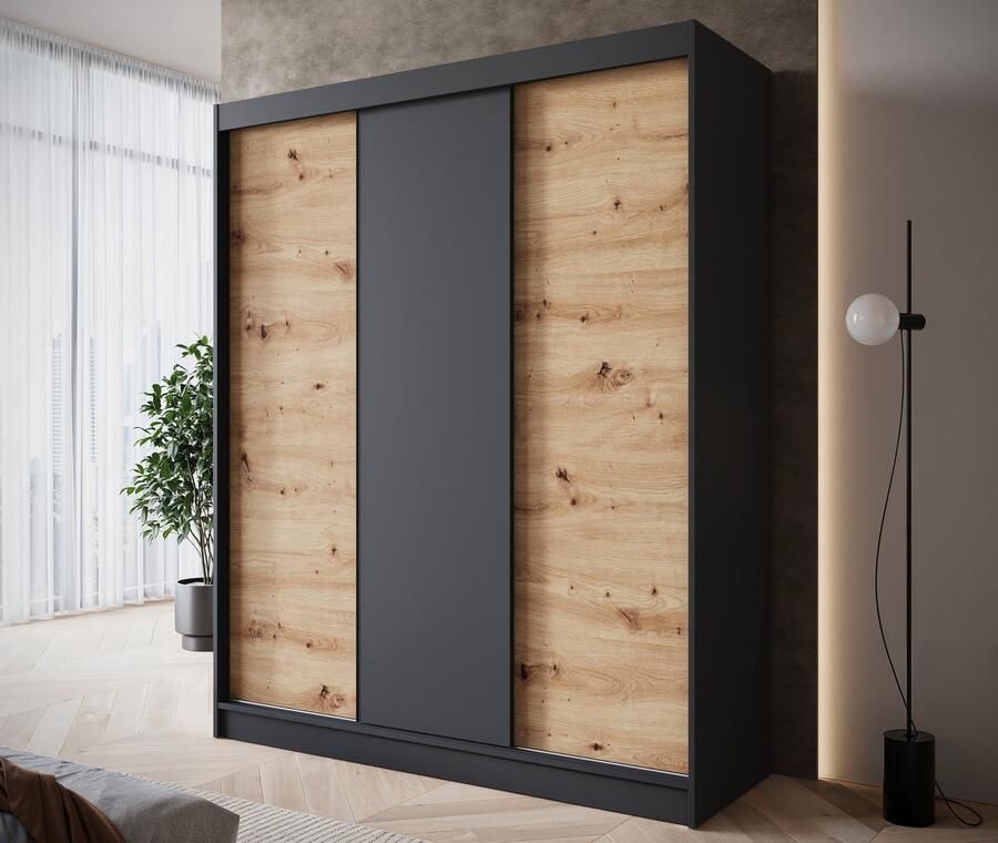 MEUBELLA Kledingkast Epirus Zwart 180 cm