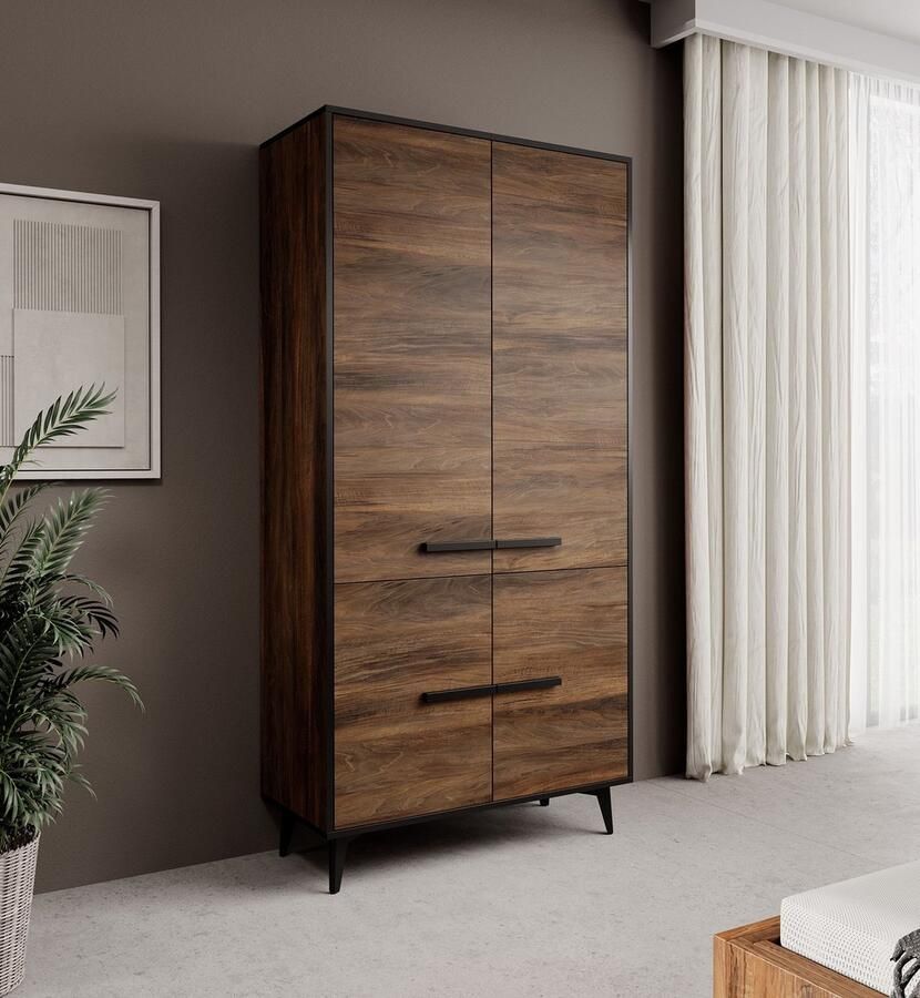 MEUBELLA Kledingkast Frey Donker eiken Zwart 92 cm