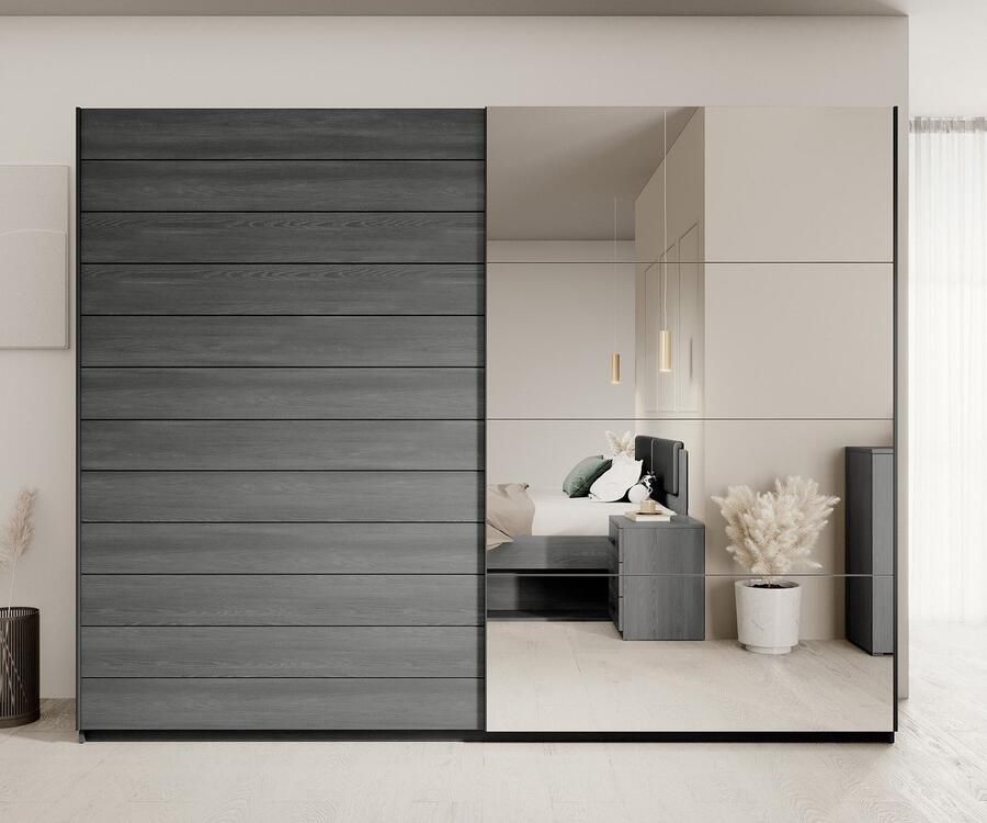 MEUBELLA Kledingkast Gina Antraciet eiken 270 cm Met spiegel - Foto 2