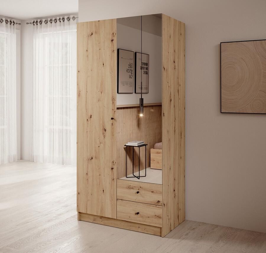 MEUBELLA Kledingkast Guido Eiken 100 cm Met spiegel