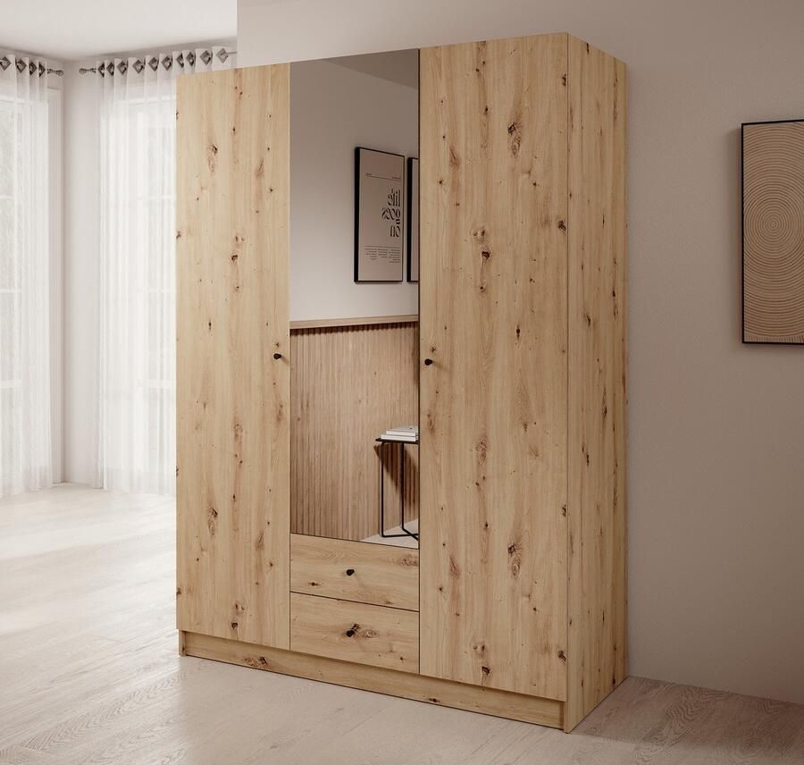 MEUBELLA Kledingkast Guido Eiken 150 cm Met spiegel