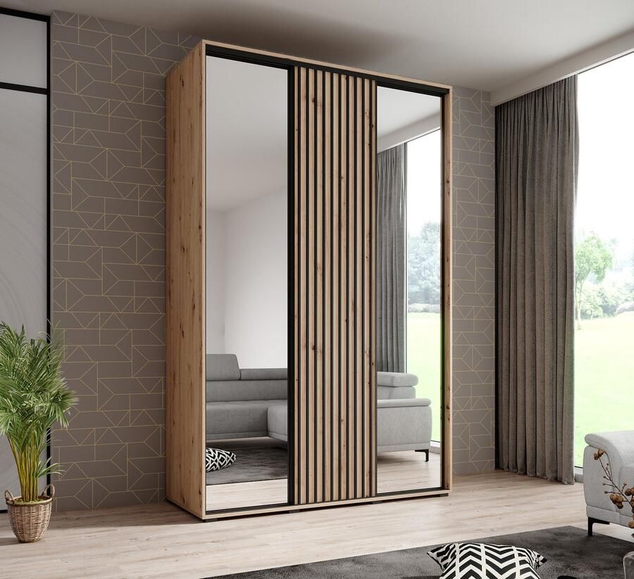 MEUBELLA Kledingkast Leandro Eiken 150 cm Met spiegel