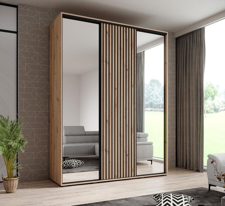 MEUBELLA Kledingkast Leandro Eiken 180 cm Met spiegel