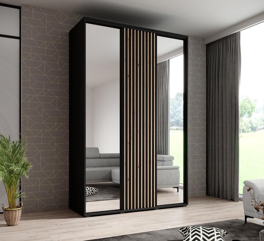 MEUBELLA Kledingkast Leandro Zwart 150 cm Met spiegel