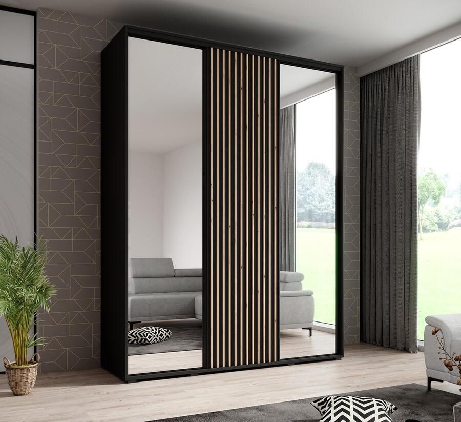 MEUBELLA Kledingkast Leandro Zwart 180 cm Met spiegel