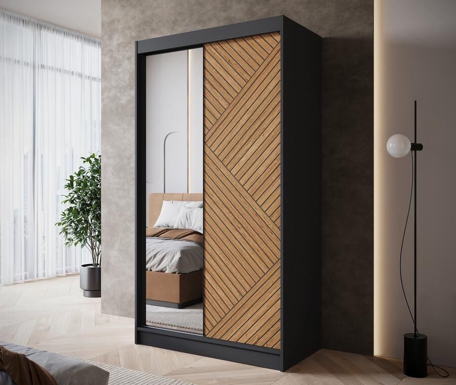 MEUBELLA Kledingkast Macerata Zwart 120 cm Met spiegel