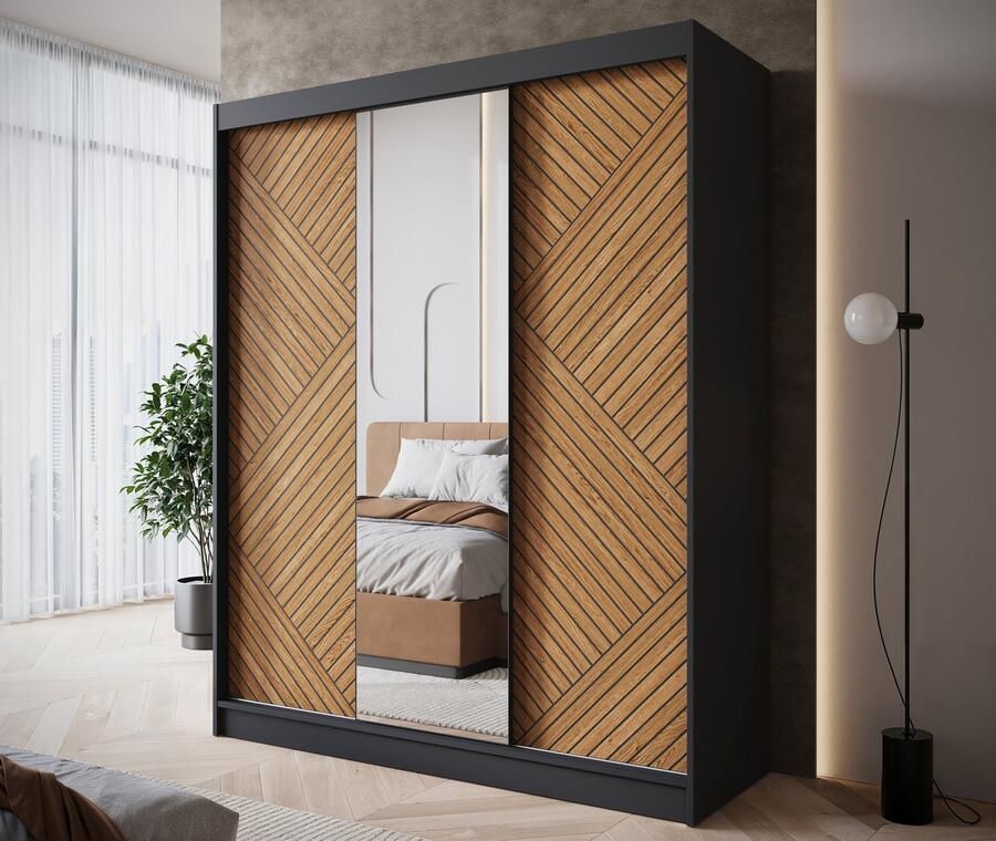 MEUBELLA Kledingkast Macerata Zwart 180 cm Met spiegel