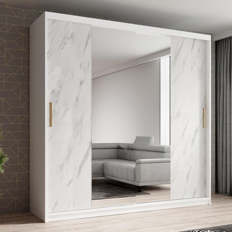 MEUBELLA Kledingkast Marmer 2 Wit 200 cm Met spiegel - Foto 2