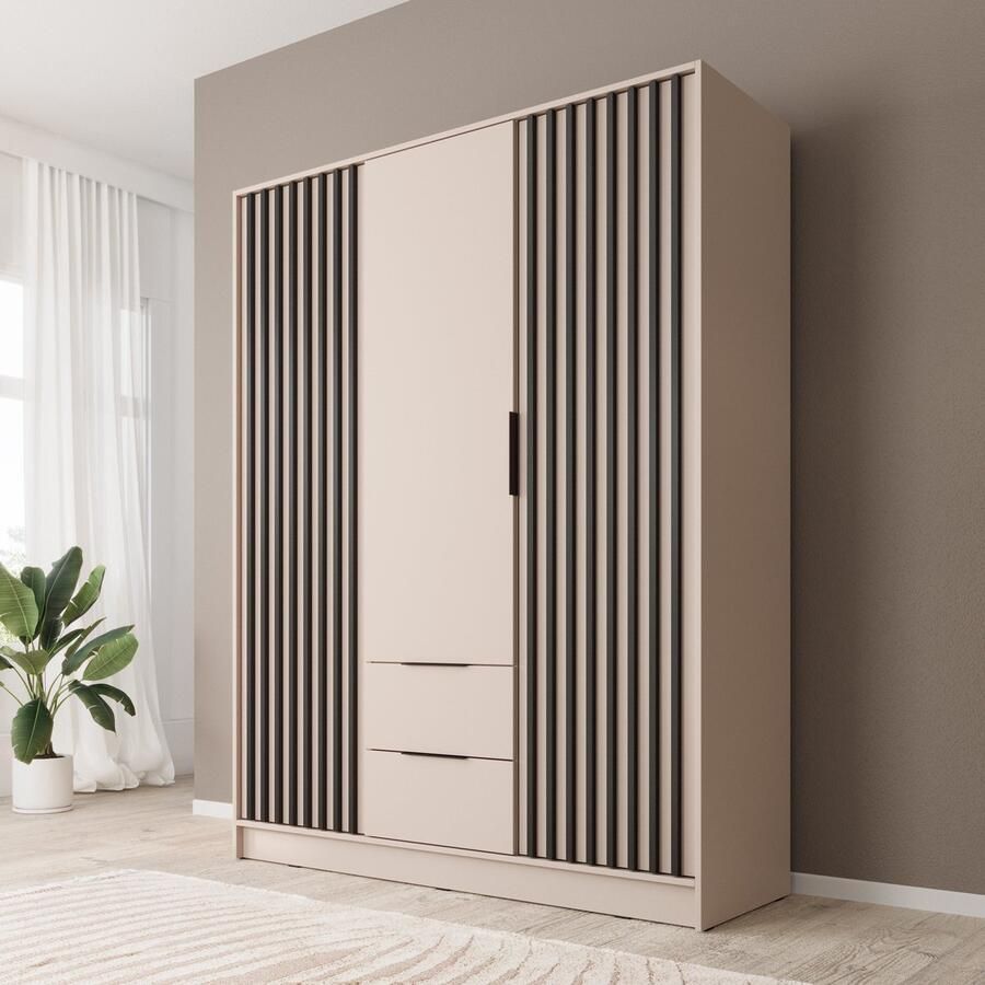 Meubella Kledingkast Nairobi Beige Zwart 155 cm