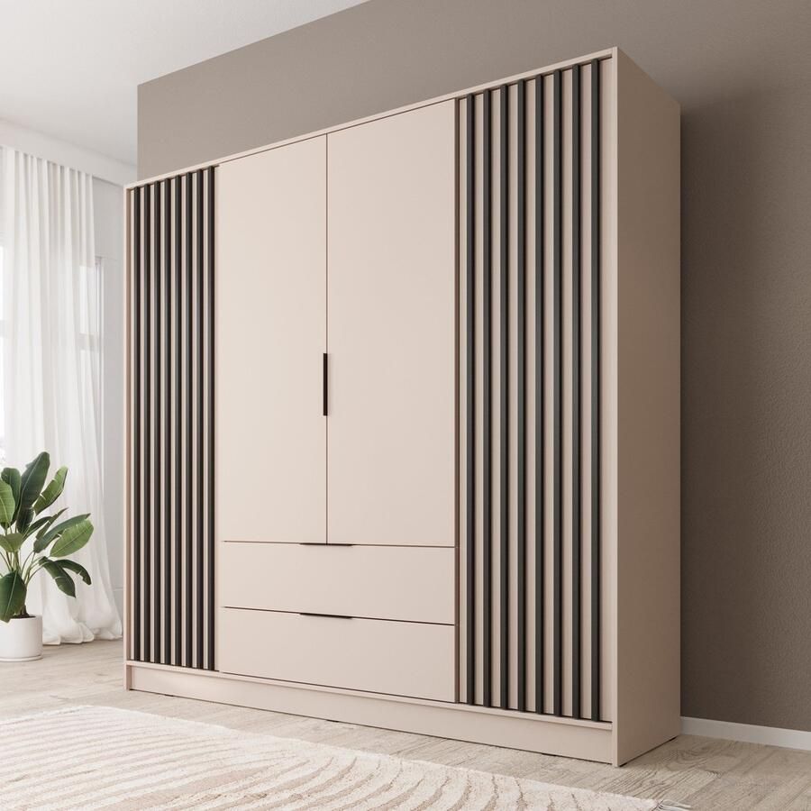 MEUBELLA Kledingkast Nairobi Beige Zwart 206 cm